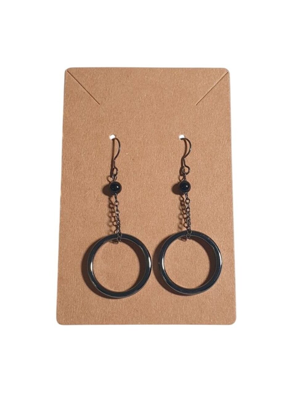 Black Circle Drop Dangle Earrings Minimalistic Hook Closure Chain Accent Jewelry